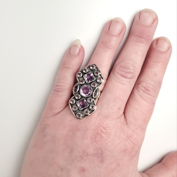Sterling Silver Amethyst Geometric Crawler Ring Size 6.75 - Picture 9 of 10
